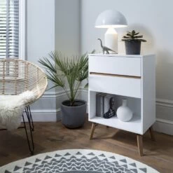 Otto Oversize Side Table Chest 2 Drawer & Storage In Classic White