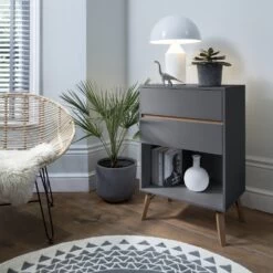 Otto Oversize Side Table Chest 2 Drawer With Storage In Grey
