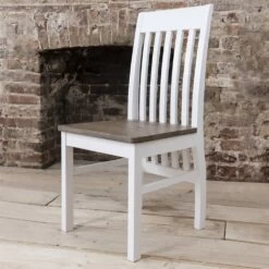 Pair Of Hever Dining Chairs In White And Dark Pine
