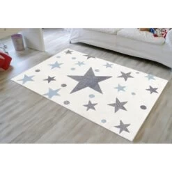 Rug With Stars In Cream And Blue 150cm X 80cm