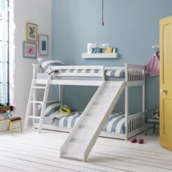 Tuva Cabin Bed Low With Bunk Underbed Slide & Fairies Package In Classic White -Furniture Store tuva cabin bed with bunk underbed play area slide in classic white p1161 7763 image 2b277657 0335 47fb 8092 346550dcb516