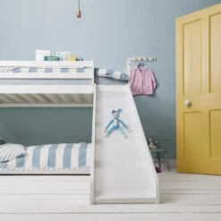Tuva Cabin Bed Low With Bunk Underbed Slide & Fairies Package In Classic White -Furniture Store tuva cabin bed with bunk underbed play area slide in classic white p1161 7765 image e08d2067 7a32 459a 891e 50e0f63d3d88